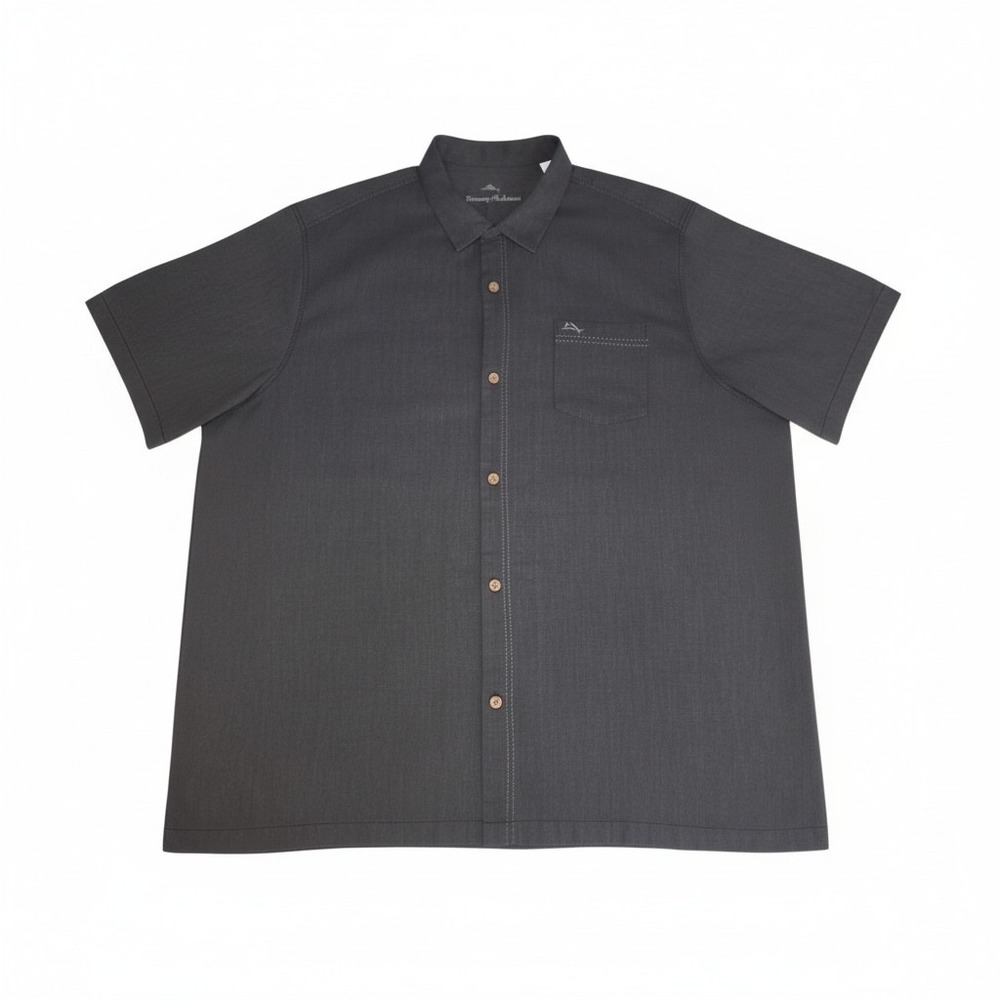 Tommy Bahama Mens XXXL Silk Blend Short Sleeve Button Down‎ Shirt Charcoal Grey
